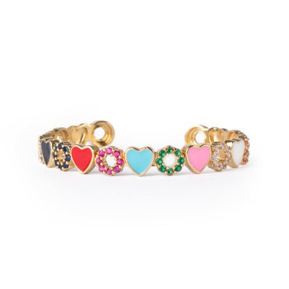 Bracciale in ottone con cuoricini smaltati e zirconi multicolore - Mya Accessories