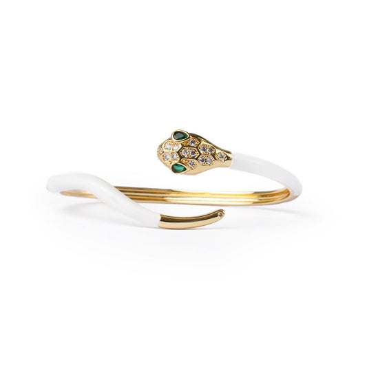 Bracciale in ottone a serpente smaltato bianco con zirconi - Mya Accessories