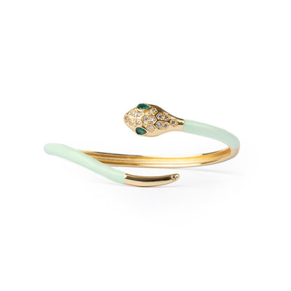 Bracciale in ottone a serpente smaltato verde acqua con zirconi - Mya Accessories