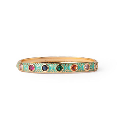 Bracciale in ottone a manetta smaltato verde acqua con zirconi multicolore - Mya Accessories