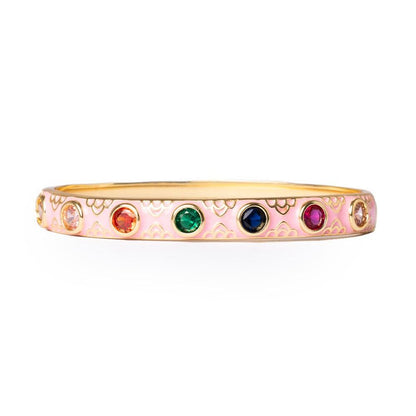 Bracciale in ottone a manetta smaltato rosa con zirconi multicolore - Mya Accessories