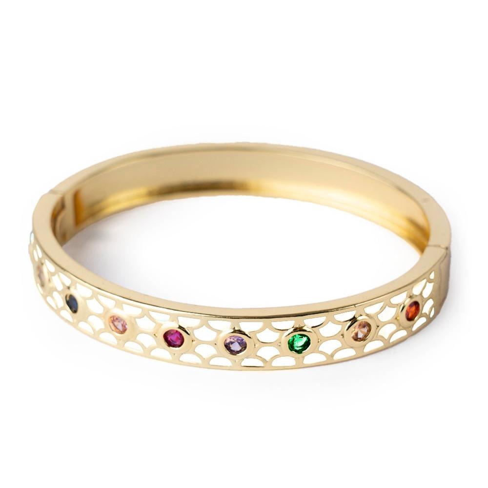 Bracciale in ottone a manetta smaltato bianco con zirconi multicolore - Mya Accessories