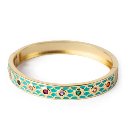 Bracciale in ottone a manetta smaltato celeste con zirconi multicolore - Mya Accessories