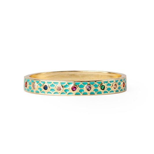 Bracciale in ottone a manetta smaltato celeste con zirconi multicolore - Mya Accessories