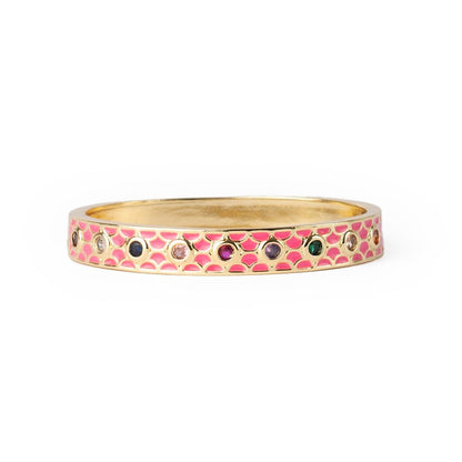 Bracciale in ottone a manetta smaltato rosa con zirconi multicolore - Mya Accessories