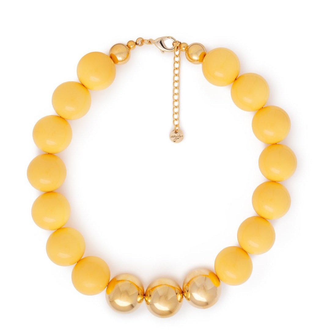 Collana girocollo in acrilico con sfere gialle di cui tre placcate in oro - Mya Accessories