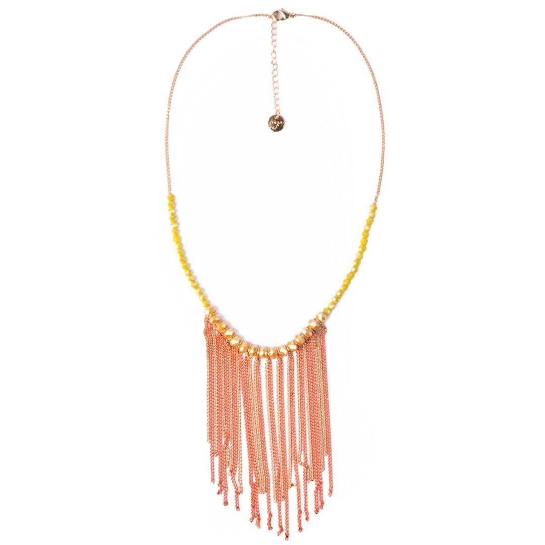 Collana girocollo con microcristalli gialli e frange a catena in ottone arancio - Mya Accessories