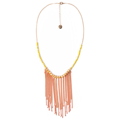 Collana girocollo con microcristalli gialli e frange a catena in ottone arancio - Mya Accessories