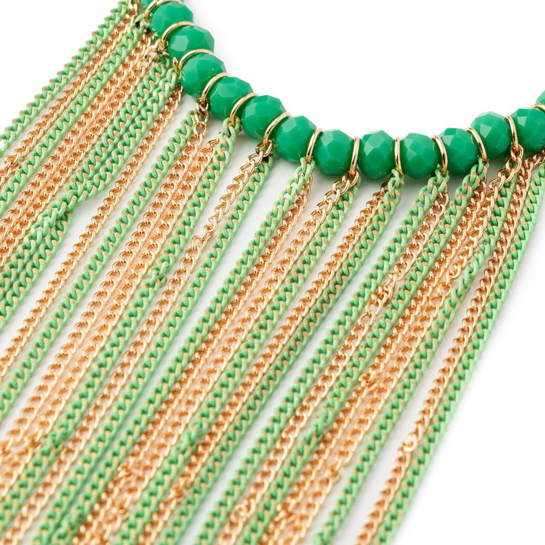 Collana girocollo con microcristalli verdi e frange a catena in ottone - Mya Accessories