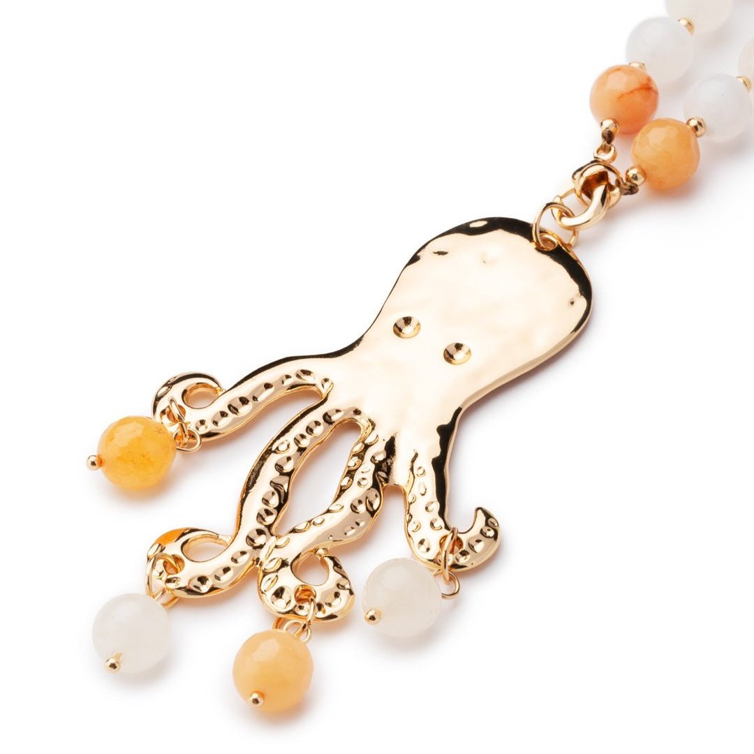 Collana lunga con pietre dure multi arancio con pendente a forma di polipo - Mya Accessories