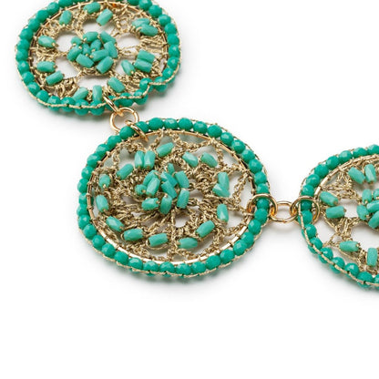 Collana girocollo a catena con cerchi in tessuto con microcristalli turchesi - Mya Accessories