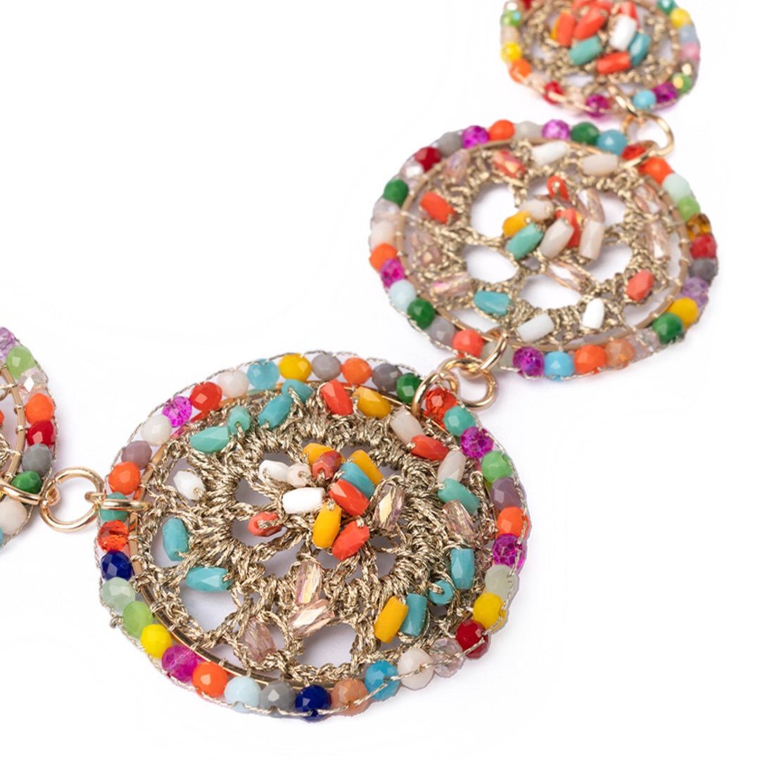 Collana girocollo a catena con cerchi in tessuto con microcristalli multicolore - Mya Accessories