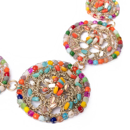 Collana girocollo a catena con cerchi in tessuto con microcristalli multicolore - Mya Accessories