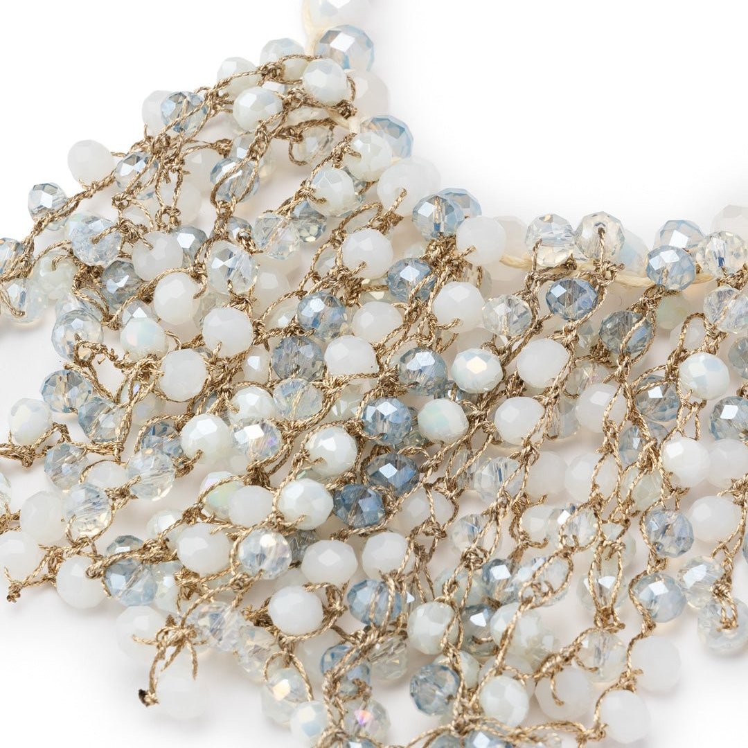 Collana girocollo in filo di cotone tono bianco con frange di microcristalli - Mya Accessories
