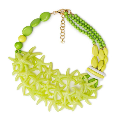 Collana girocollo con pietre in acrilico sui toni del verde con stelle marine - Mya Accessories