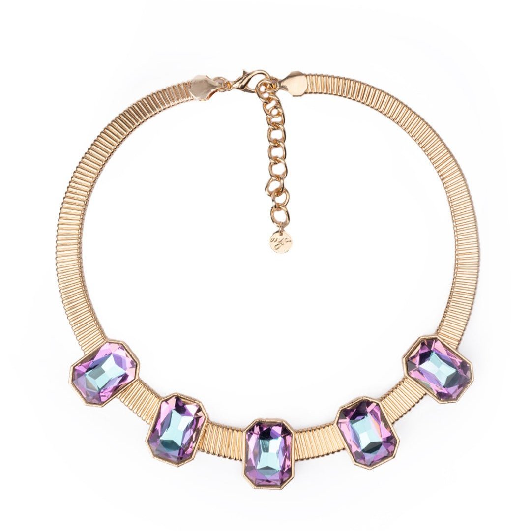 Collana girocollo omega rigida con pietre in vetro lilla - Mya Accessories