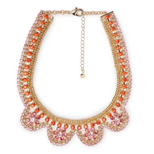 Collana girocollo in metallo con microcristalli in vetro rosa ed arancio - Mya Accessories