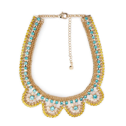 Collana girocollo in metallo con microcristalli in vetro celeste e gialli - Mya Accessories