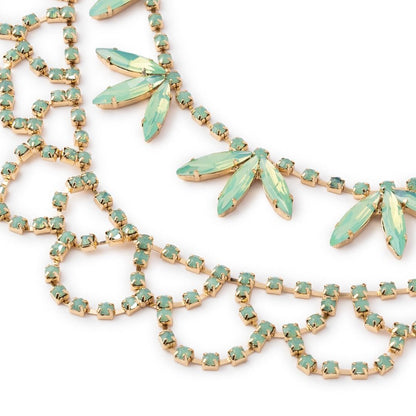 Collana girocollo in metallo a due linee con microcristalli in vetro verde - Mya Accessories