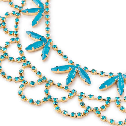 Collana girocollo in metallo a due linee con microcristalli in vetro blu - Mya Accessories