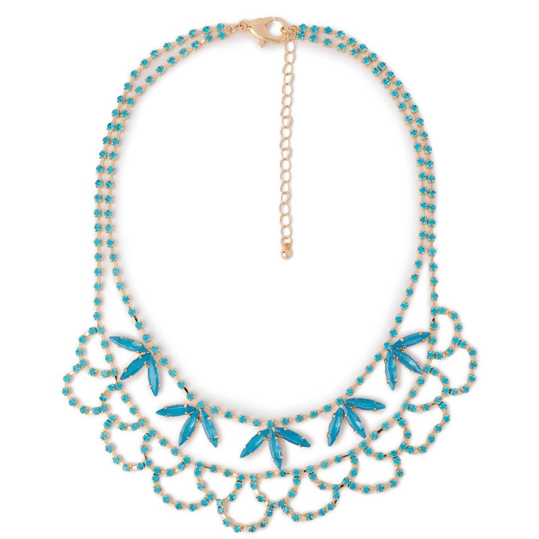 Collana girocollo in metallo a due linee con microcristalli in vetro blu - Mya Accessories
