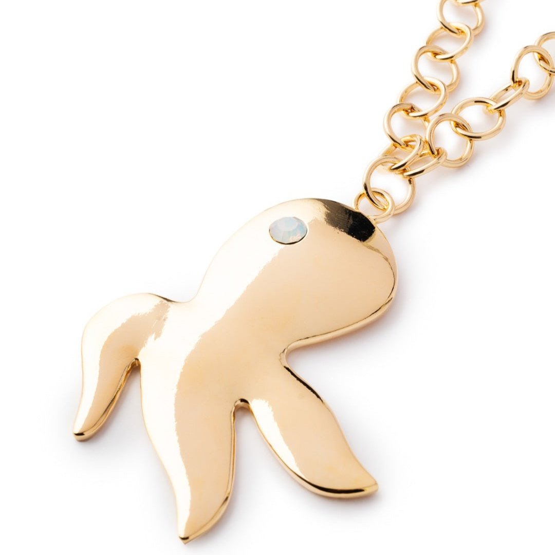 Collana lunga a catena con pendente a polipo con pietra in vetro bianca - Mya Accessories