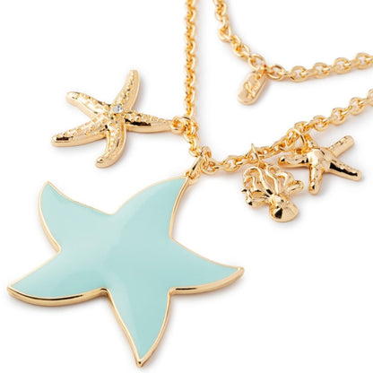 Collana girocollo doppia linea a catena con pendente a stella marina smaltata verde acqua - Mya Accessories