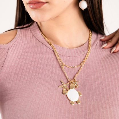 Collana girocollo doppia linea a catena con pendente a tartaruga smaltata bianca - Mya Accessories