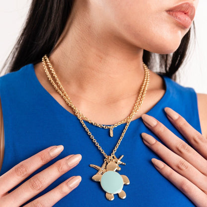 Collana girocollo doppia linea a catena con pendente a tartaruga smaltata verde acqua - Mya Accessories