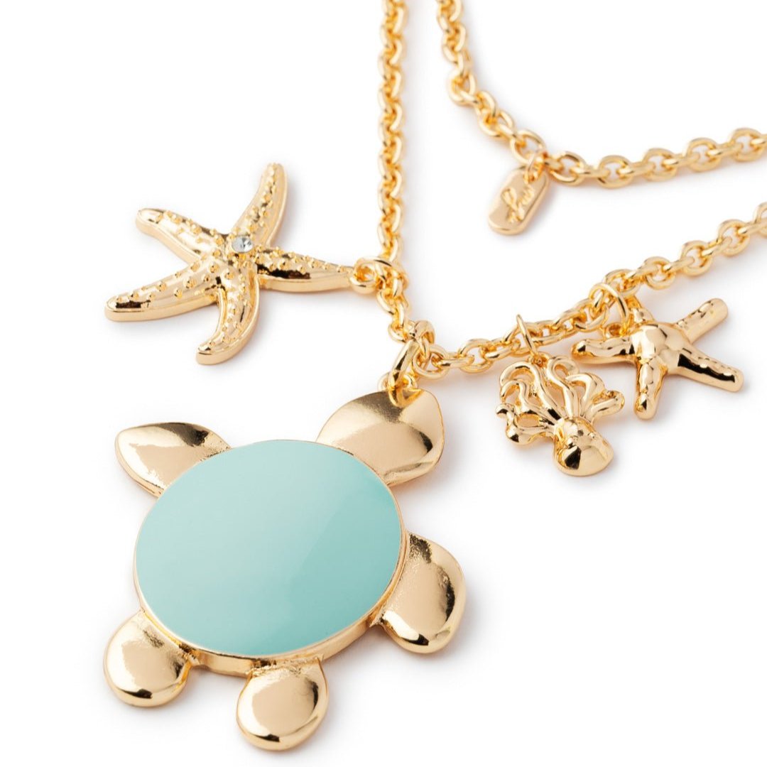 Collana girocollo doppia linea a catena con pendente a tartaruga smaltata verde acqua - Mya Accessories