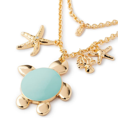 Collana girocollo doppia linea a catena con pendente a tartaruga smaltata verde acqua - Mya Accessories