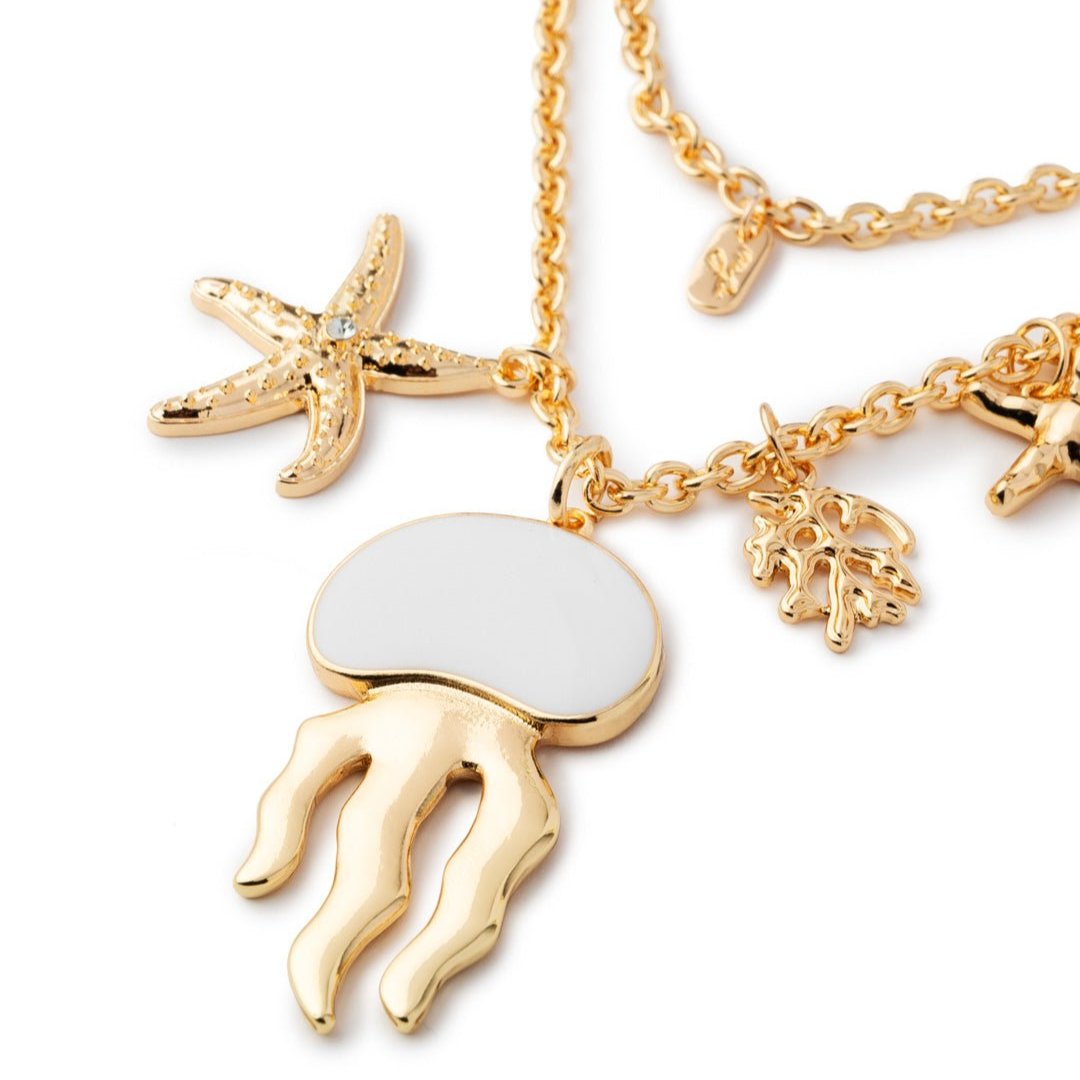 Collana girocollo doppia linea a catena con pendente a medusa smaltata bianca - Mya Accessories
