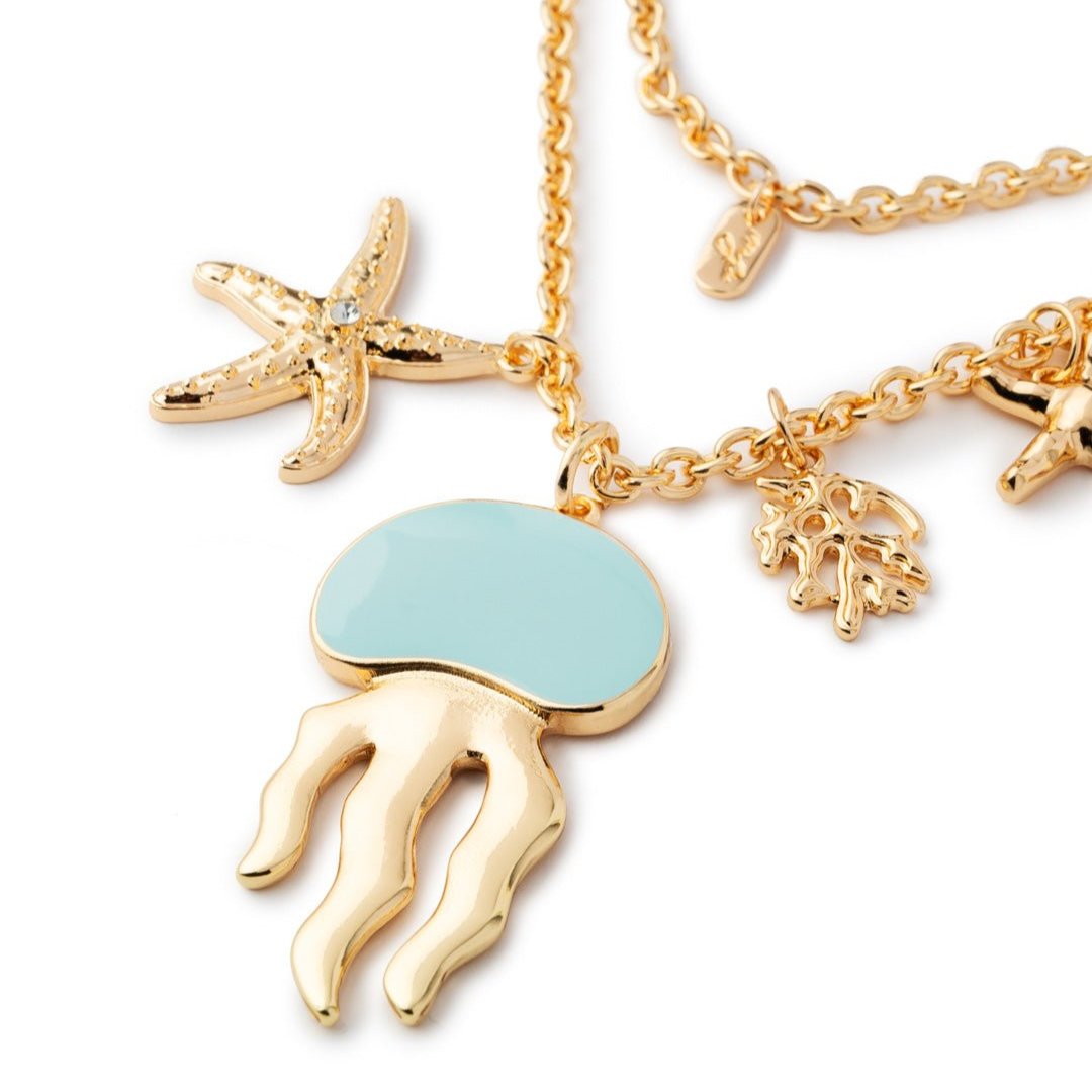 Collana girocollo doppia linea a catena con pendente a medusa smaltata verde acqua - Mya Accessories