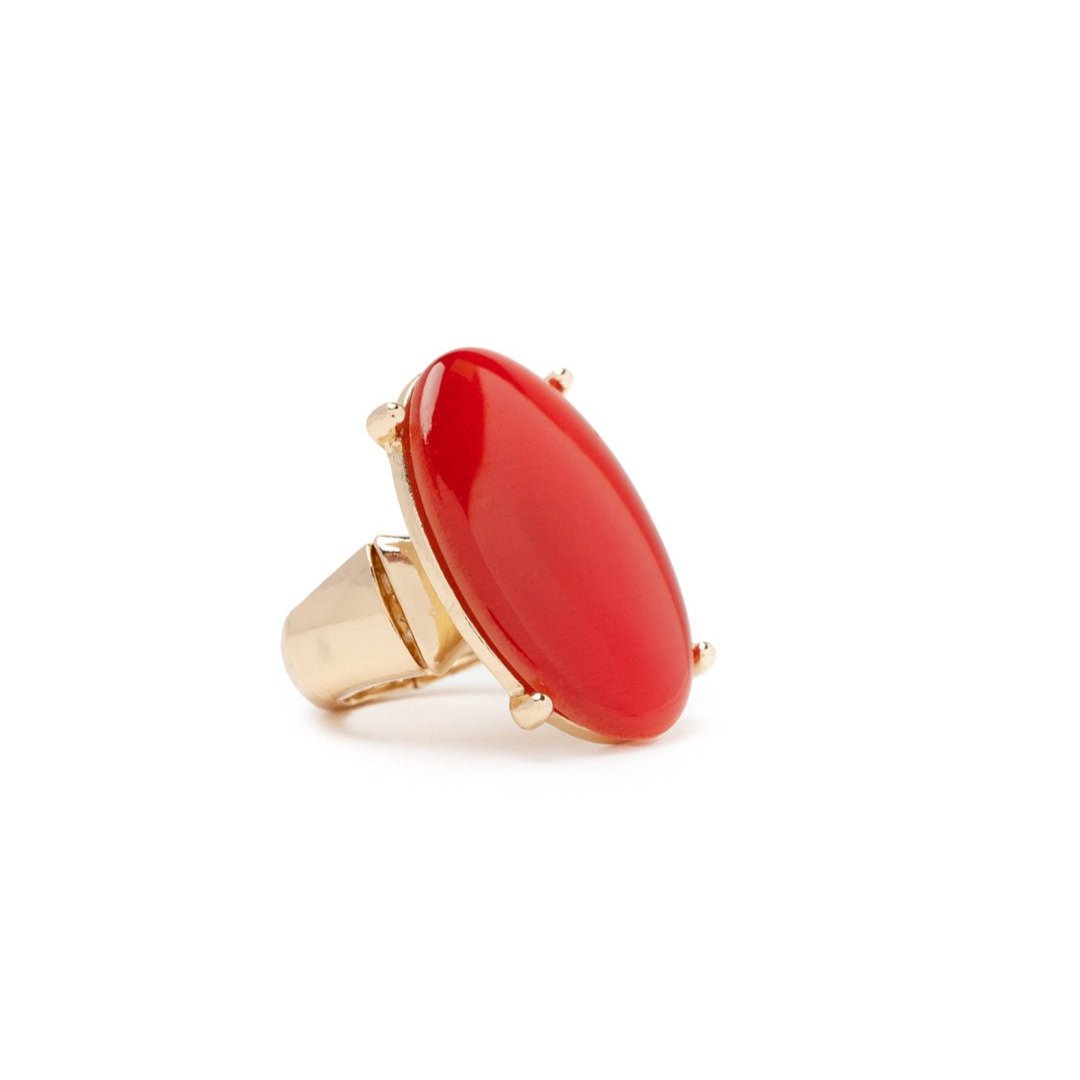 Anello in metallo elastico, con pietra occhio di gatto in vetro arancio - Mya Accessories