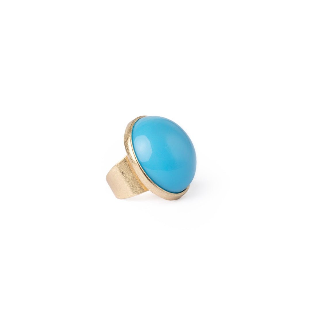 Anello a fascia regolabile con pietra circolare in resina azzurra - Mya Accessories