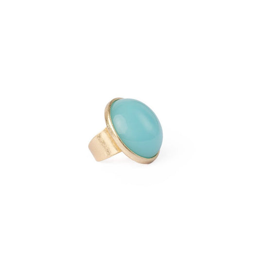 Anello a fascia regolabile con pietra circolare in resina celeste - Mya Accessories