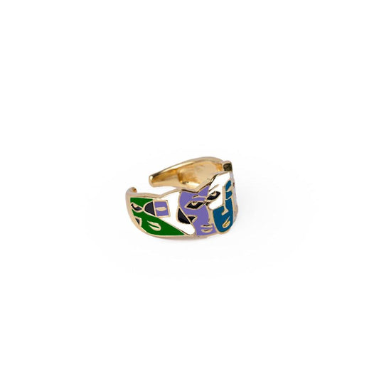 Anello in ottone regolabile a fascia con volti smaltati multi viola con zirconi - Mya Accessories
