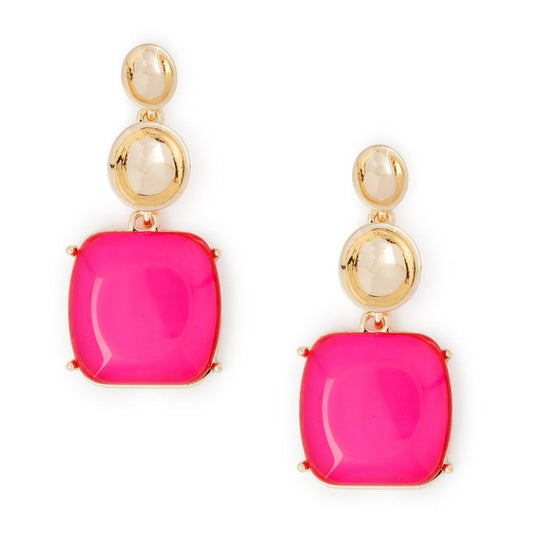 Orecchini in metallo pendenti in acrilico trasparente base quadrata fucsia - Mya Accessories