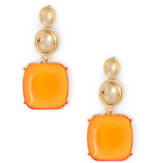 Orecchini in metallo pendenti in acrilico trasparente base quadrata arancio - Mya Accessories