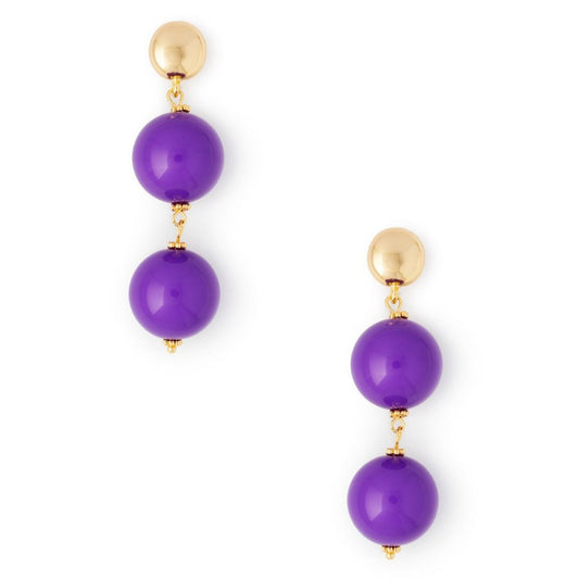 Orecchini in metallo pendenti con due sfere in acrilico viola - Mya Accessories