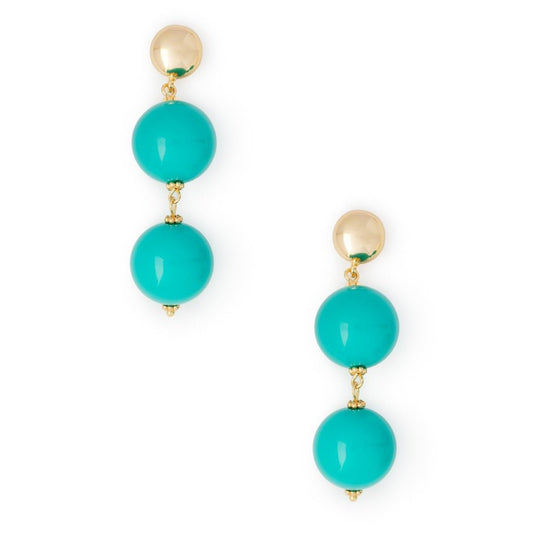 Orecchini in metallo pendenti con due sfere in acrilico azzurro - Mya Accessories