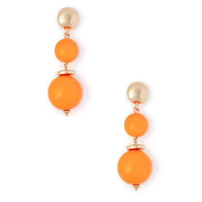 Orecchini con rondelle in metallo pendente con due sfere in acrilico arancio - Mya Accessories