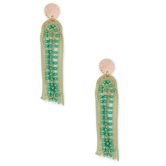 Orecchini in ottone lunghi pendenti con catene microcristalli verde - Mya Accessories