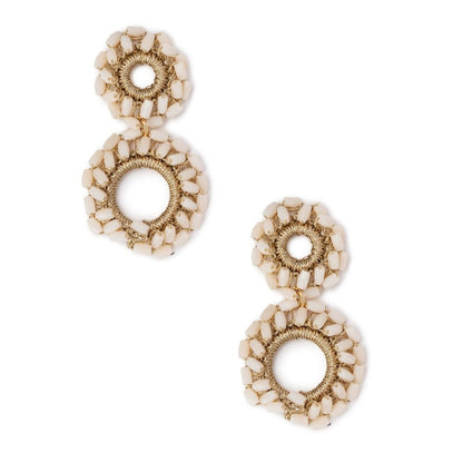 Orecchini in ottone con doppio cerchio pendenti in tessuto con microcristalli rosa - Mya Accessories