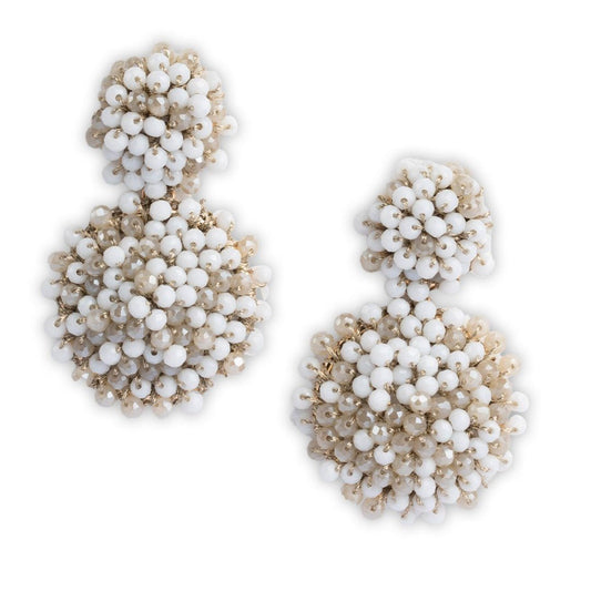 Orecchini in ottone pendenti retrò circolari con microcristalli bianchi - Mya Accessories