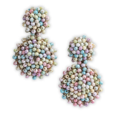 Orecchini in ottone pendenti retrò circolari con microcristalli multi rosa - Mya Accessories