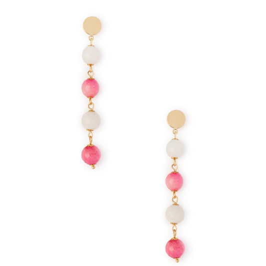 Orecchini pendenti in ottone lunghi con pietre dure multi rosa - Mya Accessories