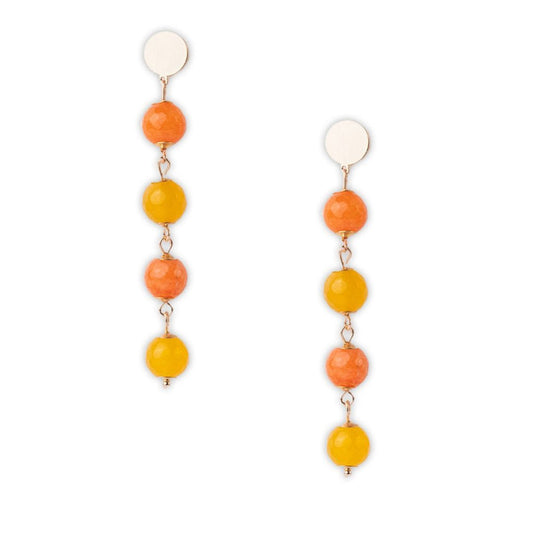 Orecchini pendenti in ottone lunghi con pietre dure multi arancio - Mya Accessories
