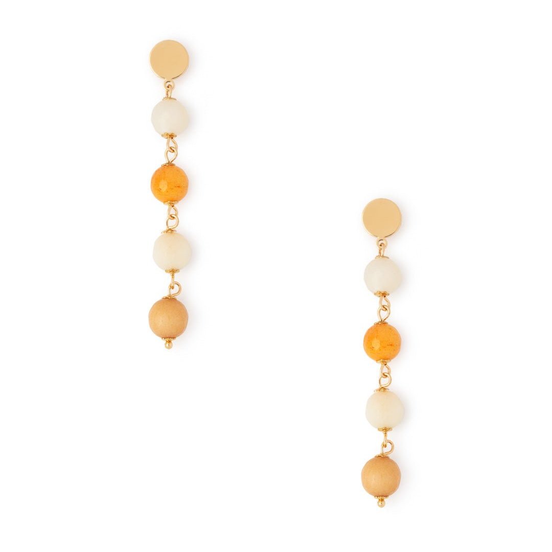 Orecchini pendenti in ottone lunghi con pietre dure multi beige - Mya Accessories