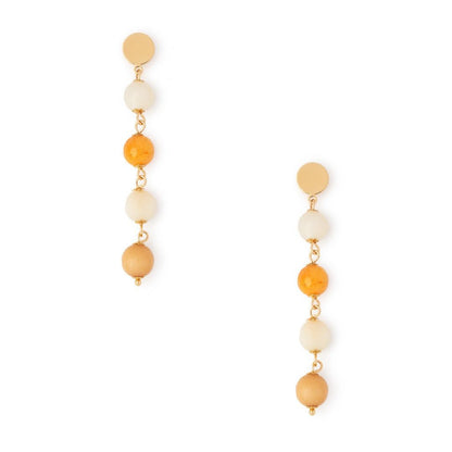 Orecchini pendenti in ottone lunghi con pietre dure multi beige - Mya Accessories